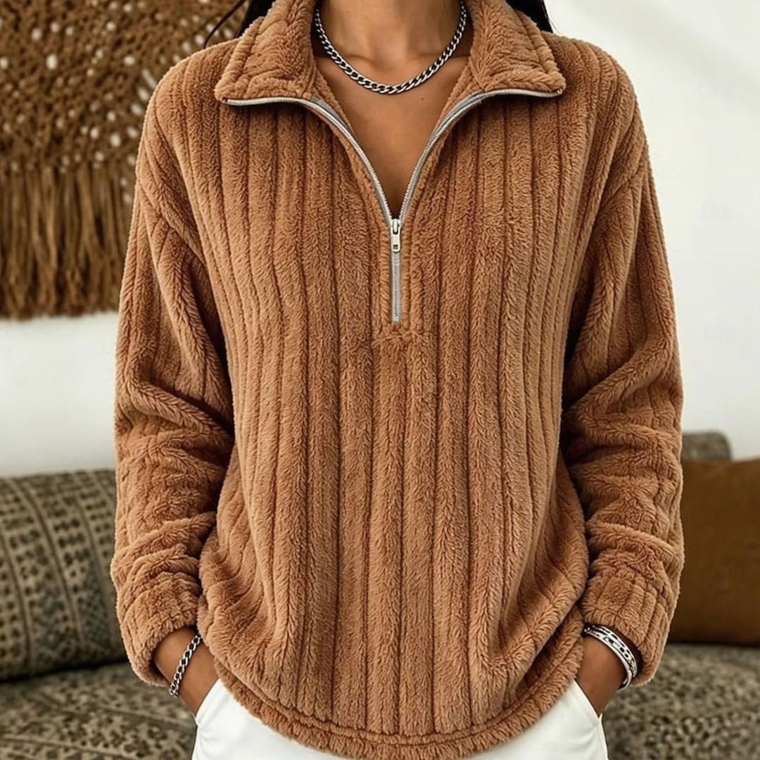Inge | Dame Ribstrikket Half-Zip Sweatshirt