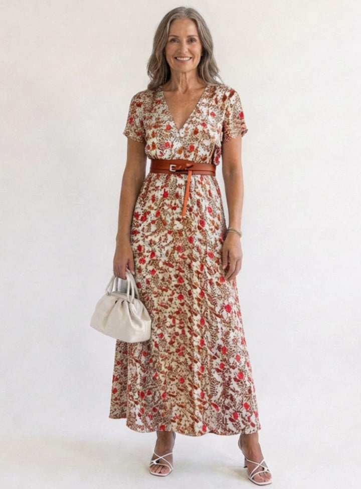 Laura | Dame Maxikjole Med Blomsterprint Og V-Hals