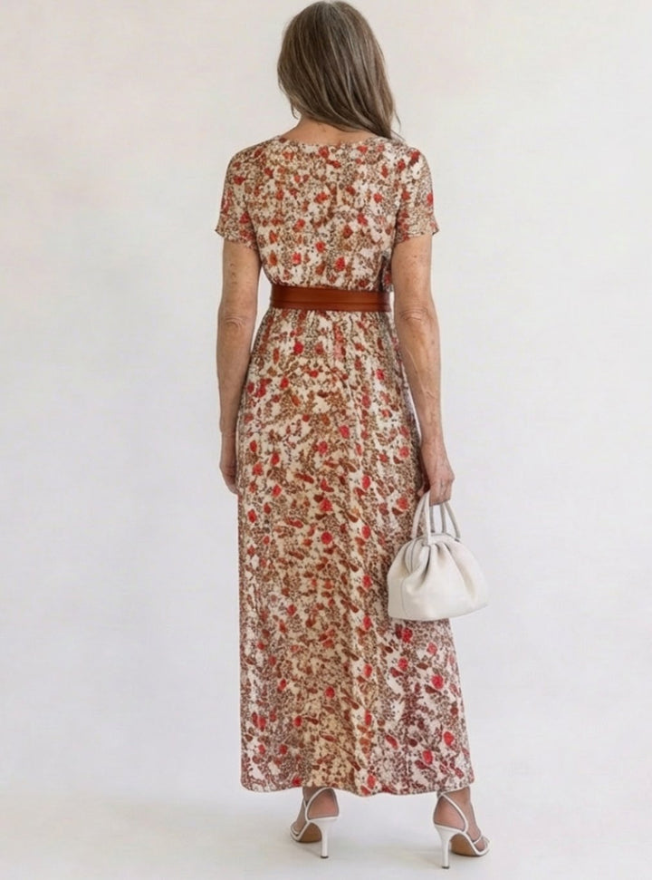 Laura | Dame Maxikjole Med Blomsterprint Og V-Hals