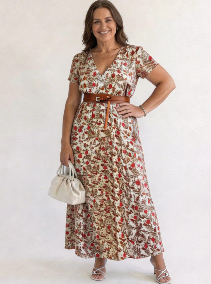 Laura | Dame Maxikjole Med Blomsterprint Og V-Hals
