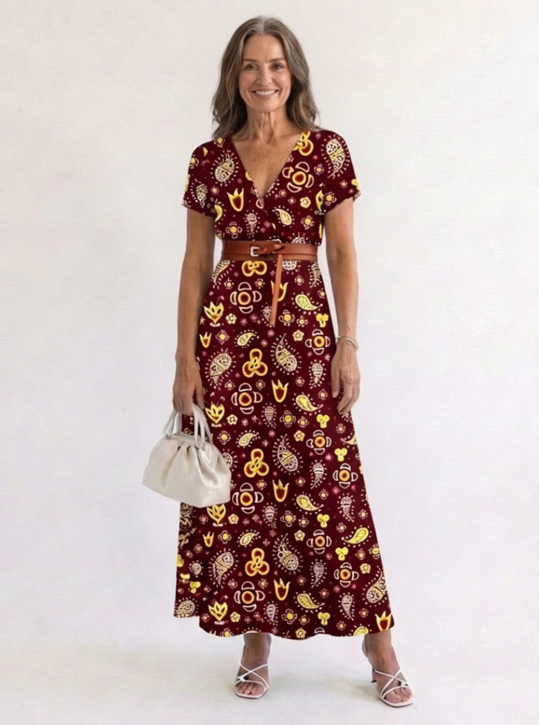 Laura | Dame Maxikjole Med Blomsterprint Og V-Hals