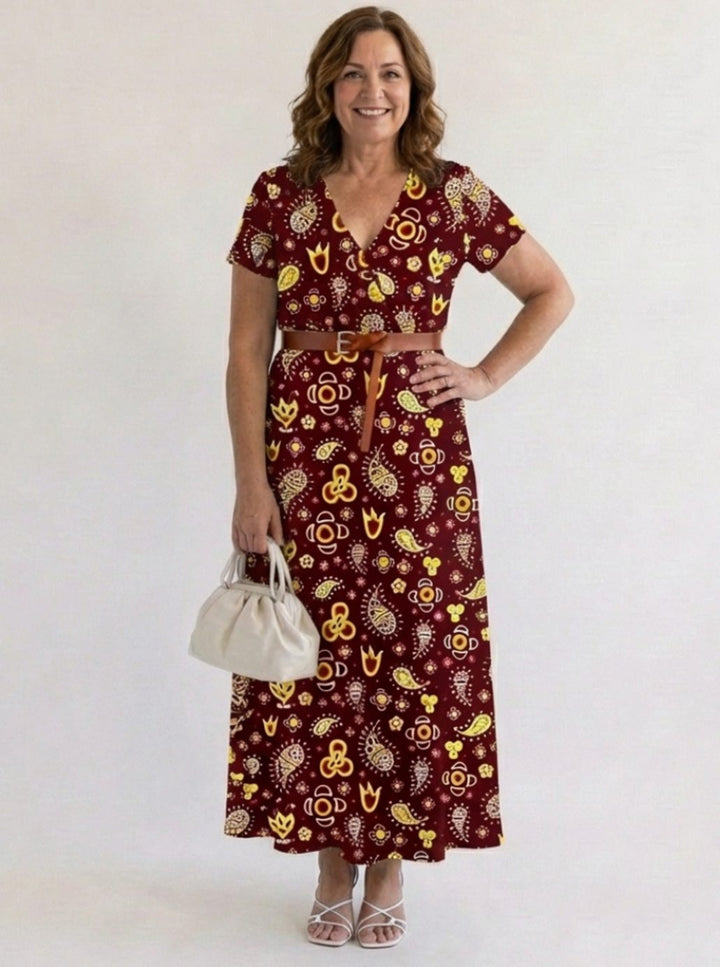 Laura | Dame Maxikjole Med Blomsterprint Og V-Hals