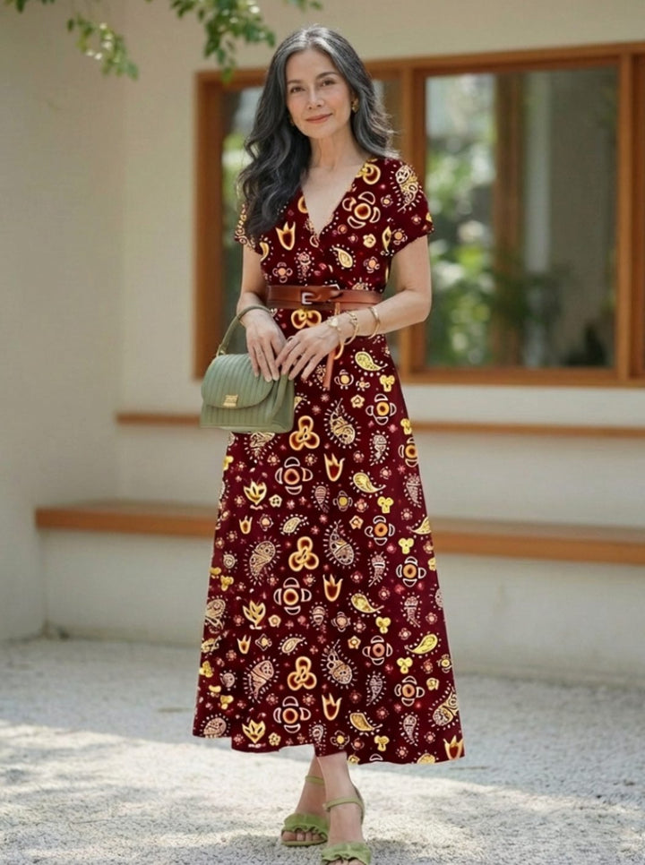 Laura | Dame Maxikjole Med Blomsterprint Og V-Hals