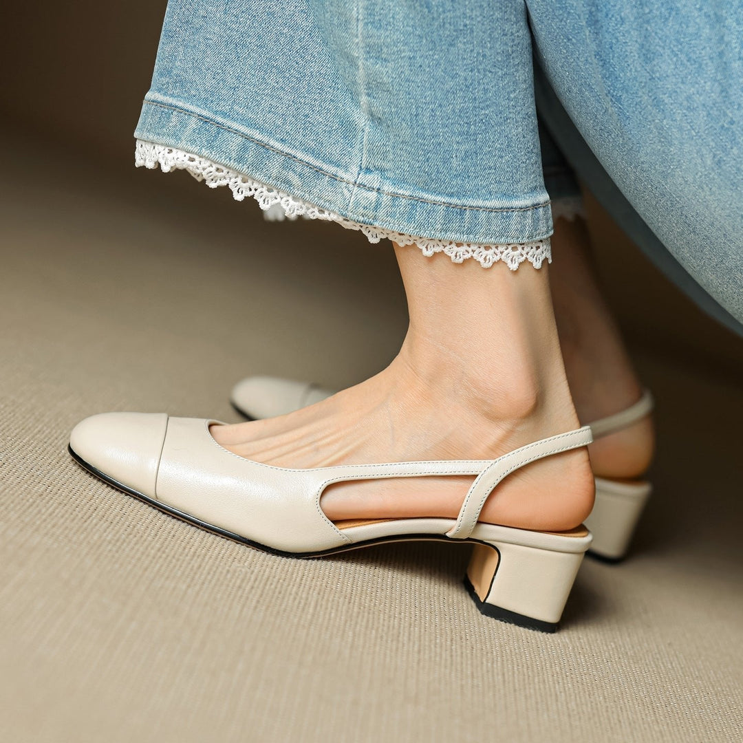 Stine | Dame Slingback Pumps Med Blokhæl Og Mandelformet Tå