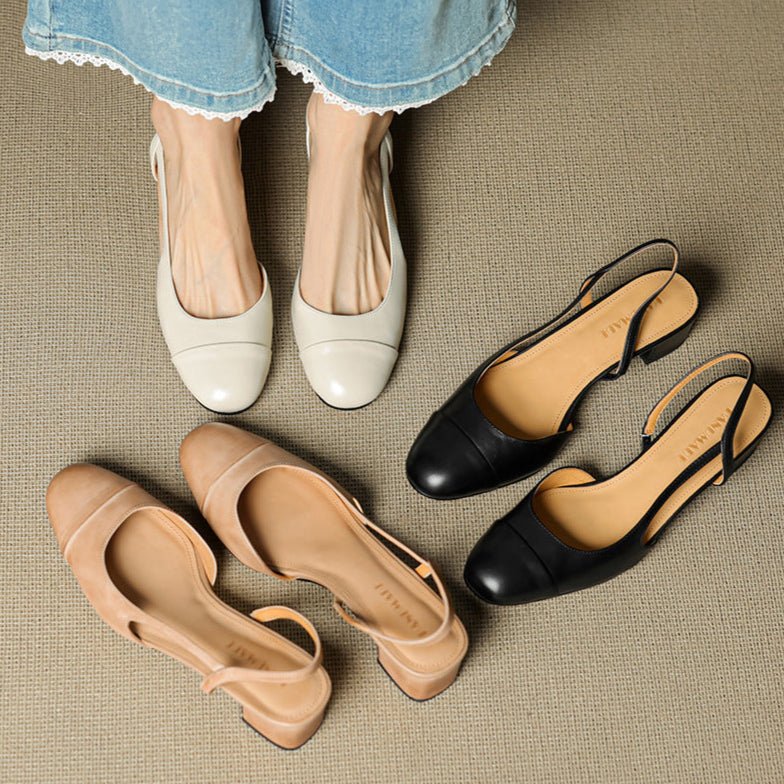 Stine | Dame Slingback Pumps Med Blokhæl Og Mandelformet Tå