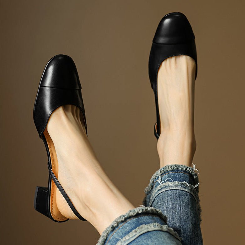 Stine | Dame Slingback Pumps Med Blokhæl Og Mandelformet Tå