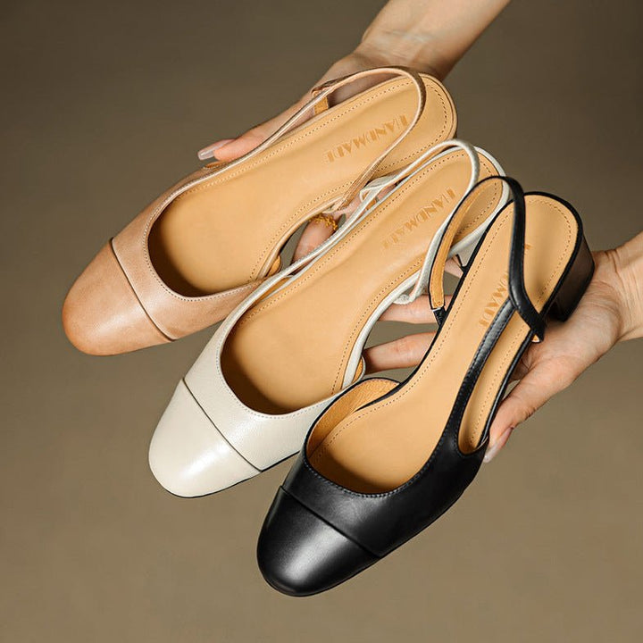 Stine | Dame Slingback Pumps Med Blokhæl Og Mandelformet Tå