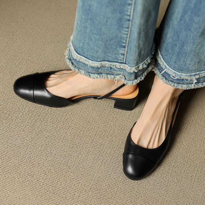 Stine | Dame Slingback Pumps Med Blokhæl Og Mandelformet Tå