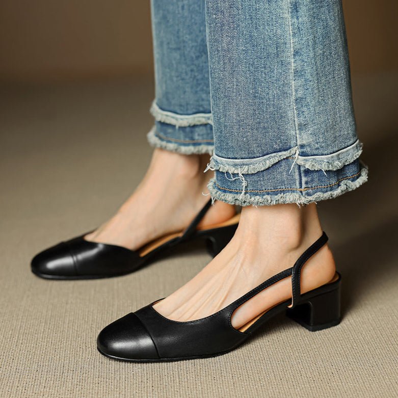 Stine | Dame Slingback Pumps Med Blokhæl Og Mandelformet Tå