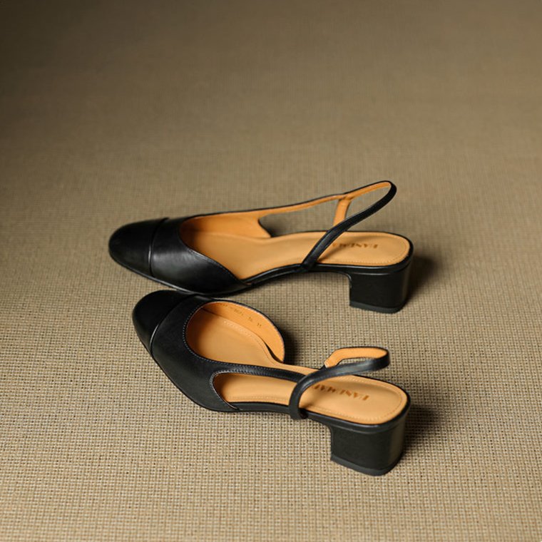 Stine | Dame Slingback Pumps Med Blokhæl Og Mandelformet Tå