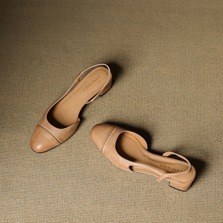 Stine | Dame Slingback Pumps Med Blokhæl Og Mandelformet Tå