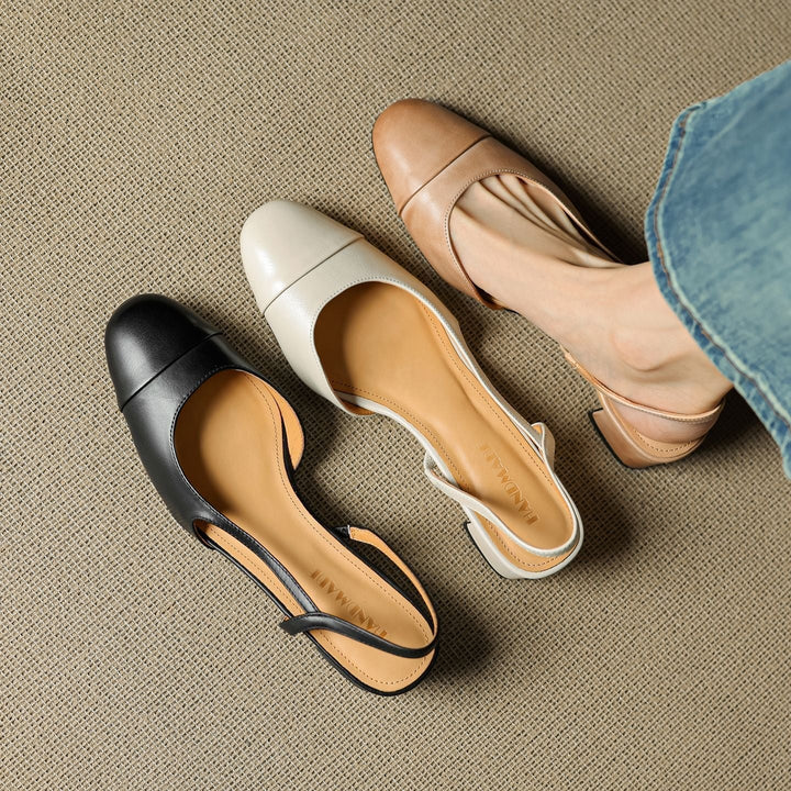 Stine | Dame Slingback Pumps Med Blokhæl Og Mandelformet Tå