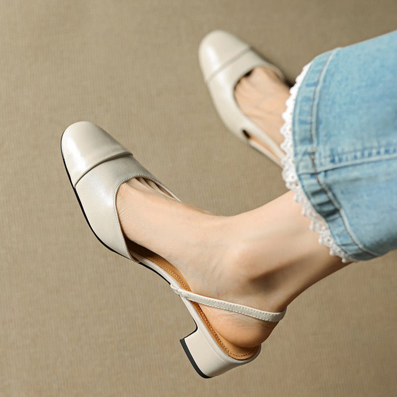 Stine | Dame Slingback Pumps Med Blokhæl Og Mandelformet Tå