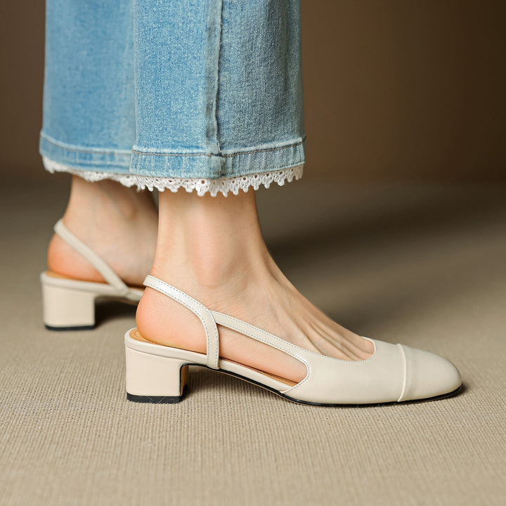 Stine | Dame Slingback Pumps Med Blokhæl Og Mandelformet Tå