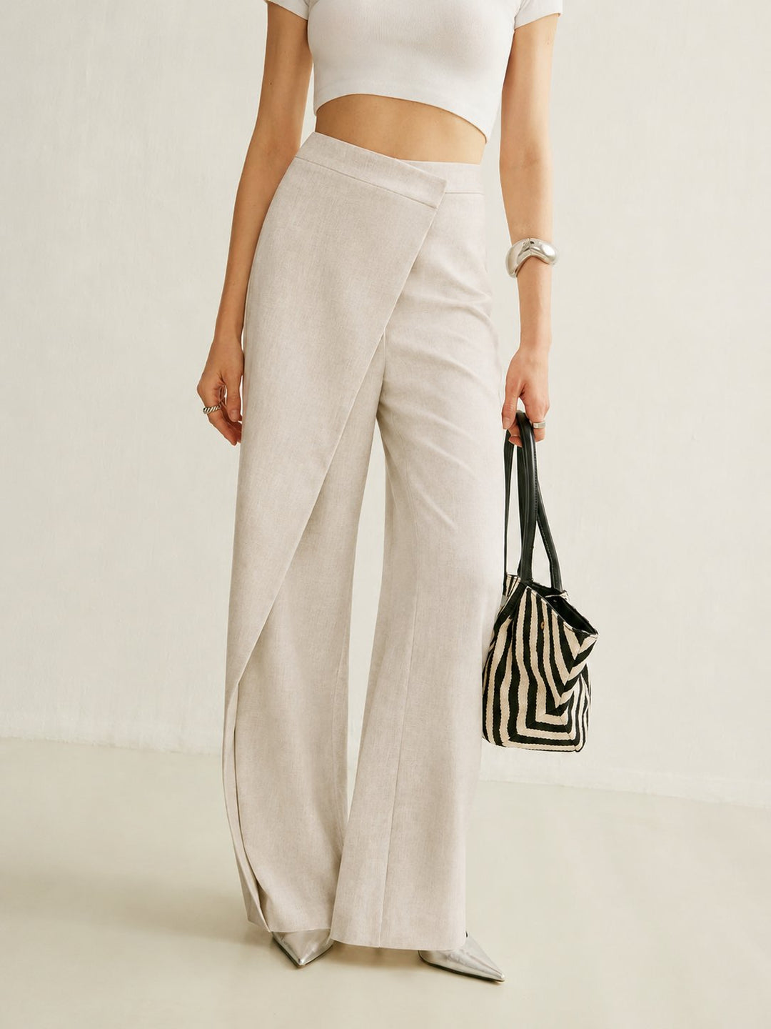 Solveig | Dame Wide-Leg Bukser Med Høj Talje Og Asymmetrisk Wrap-Detalje