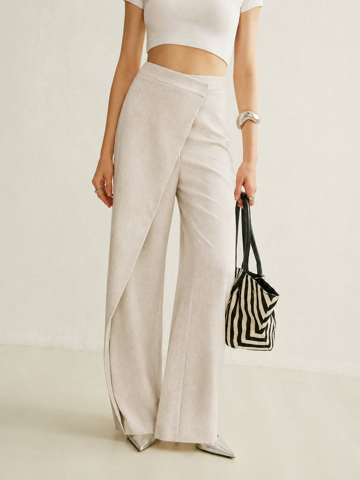 Solveig | Dame Wide-Leg Bukser Med Høj Talje Og Asymmetrisk Wrap-Detalje
