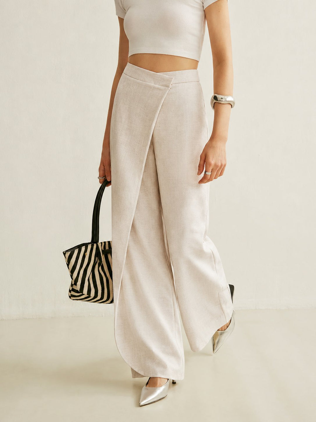 Solveig | Dame Wide-Leg Bukser Med Høj Talje Og Asymmetrisk Wrap-Detalje