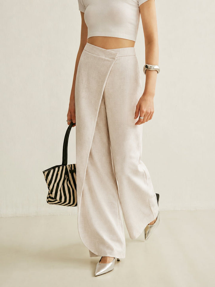 Solveig | Dame Wide-Leg Bukser Med Høj Talje Og Asymmetrisk Wrap-Detalje