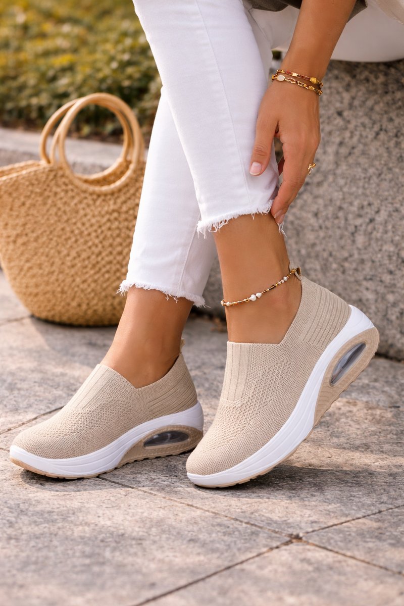 Lone | Dame Ortopædiske Slip-On Sneakers Med Strikket Overlæder Og Luftpude