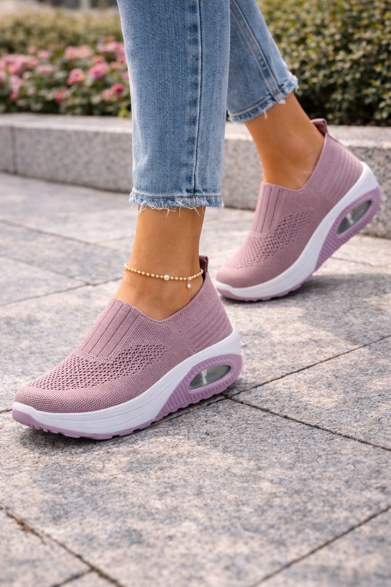 Lone | Dame Ortopædiske Slip-On Sneakers Med Strikket Overlæder Og Luftpude