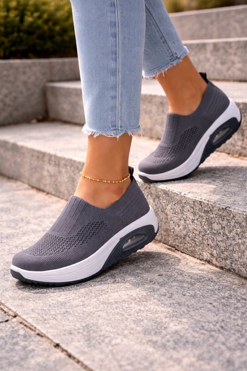 Lone | Dame Ortopædiske Slip-On Sneakers Med Strikket Overlæder Og Luftpude