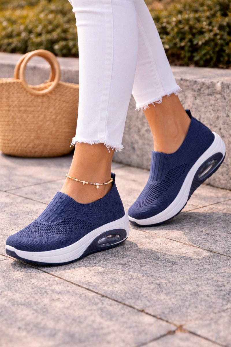 Lone | Dame Ortopædiske Slip-On Sneakers Med Strikket Overlæder Og Luftpude