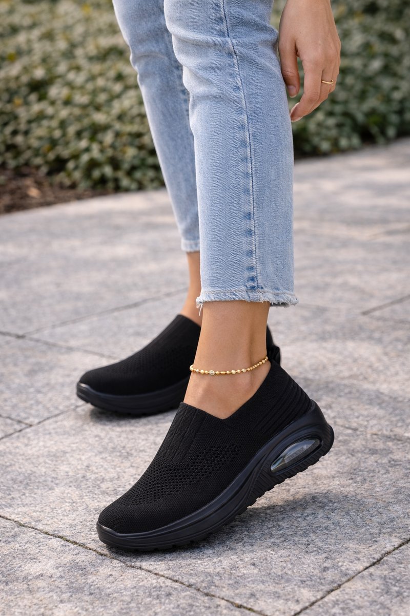Lone | Dame Ortopædiske Slip-On Sneakers Med Strikket Overlæder Og Luftpude