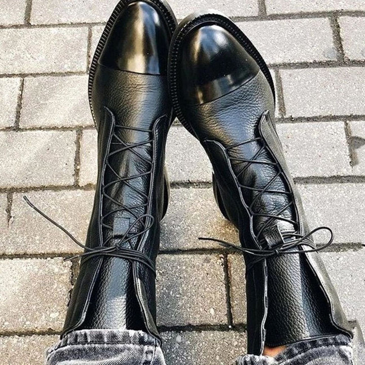 Birgitte | Dame Ankelstøvler I Læder Med Snøre Og Cap-Toe