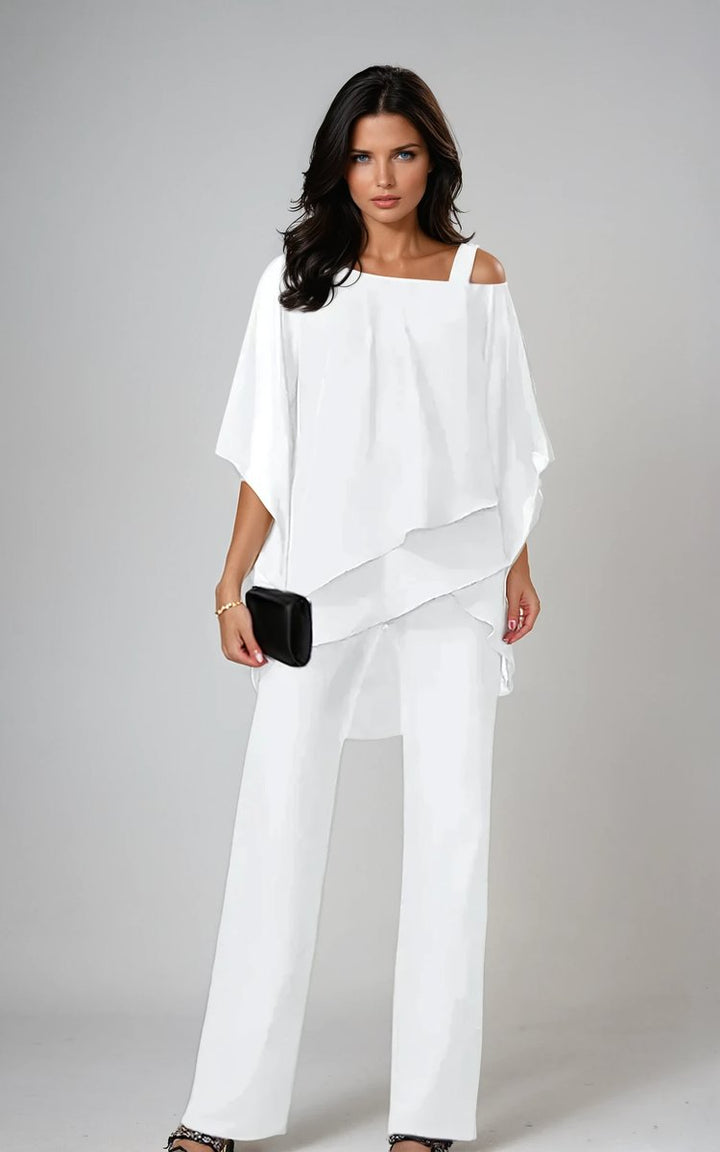Willow | Dame Lagdelt Chiffon Topp Og Vide Bukser Med Cold-Shoulder