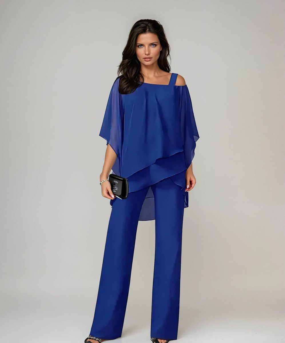 Willow | Dame Lagdelt Chiffon Topp Og Vide Bukser Med Cold-Shoulder