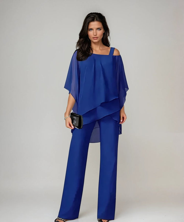 Willow | Dame Lagdelt Chiffon Topp Og Vide Bukser Med Cold-Shoulder