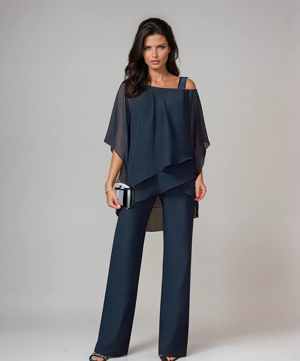 Willow | Dame Lagdelt Chiffon Topp Og Vide Bukser Med Cold-Shoulder