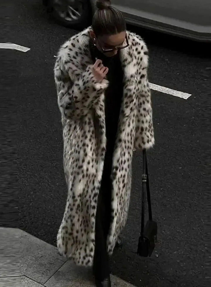 Bente | Dame Longline Faux Fur Frakke Med Leopardprint