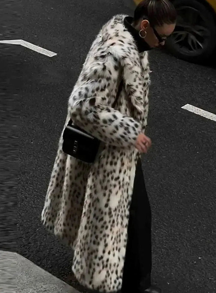 Bente | Dame Longline Faux Fur Frakke Med Leopardprint
