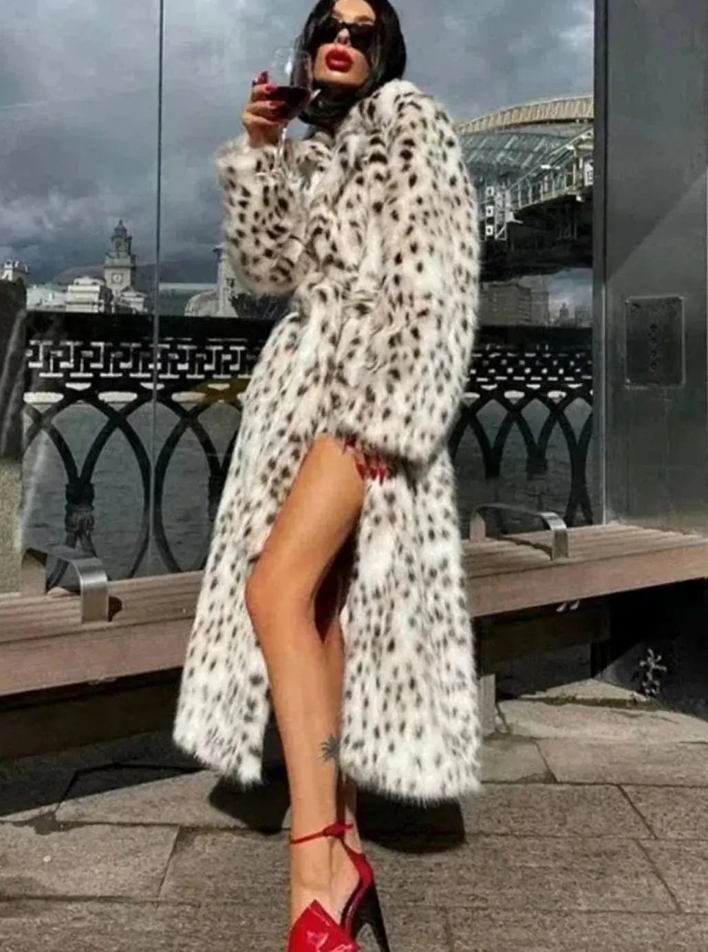 Bente | Dame Longline Faux Fur Frakke Med Leopardprint