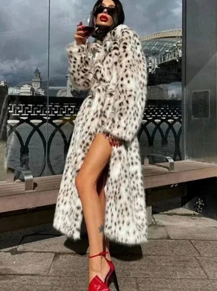 Bente | Dame Longline Faux Fur Frakke Med Leopardprint