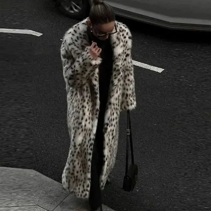 Bente | Dame Longline Faux Fur Frakke Med Leopardprint