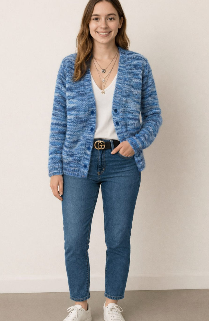 Karla | Dame Åben Stribet Strikket Cardigan Med Løs Pasform