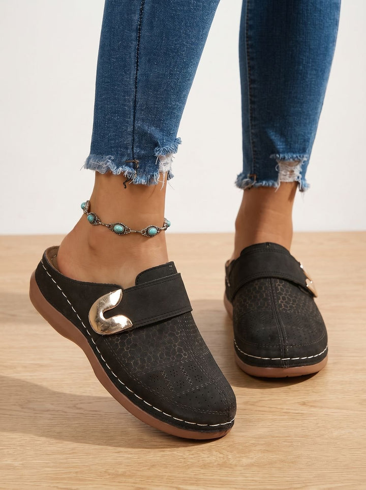 Nanna | Dame Slip-On Clogs Med Velcro Og Honeycomb-Tekstur