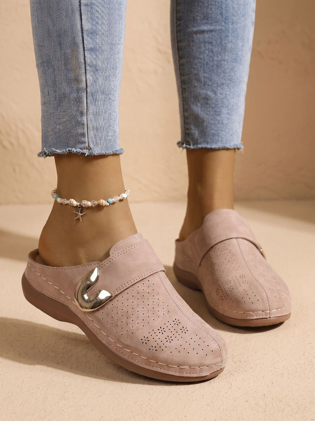 Nanna | Dame Slip-On Clogs Med Velcro Og Honeycomb-Tekstur