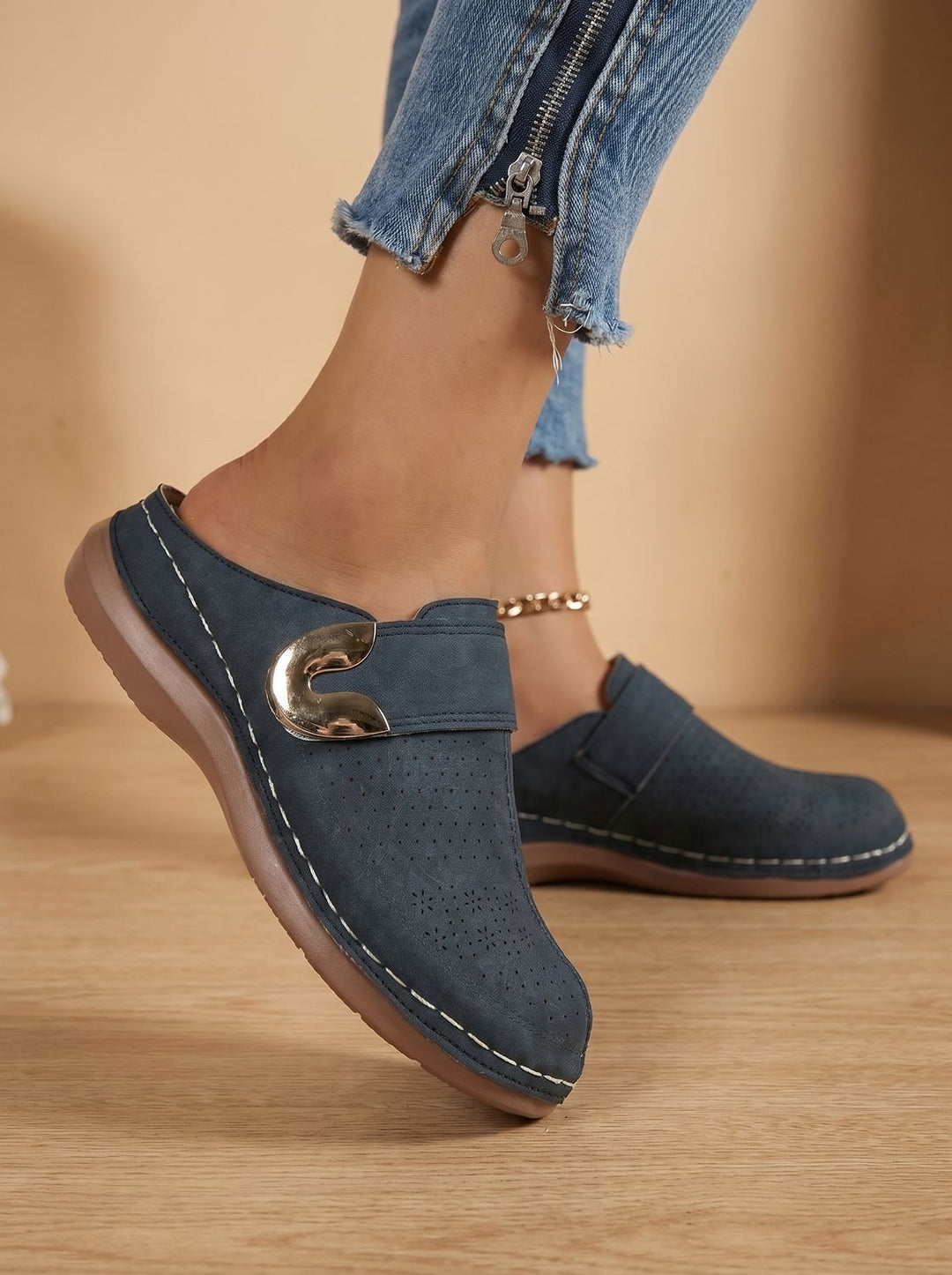 Nanna | Dame Slip-On Clogs Med Velcro Og Honeycomb-Tekstur