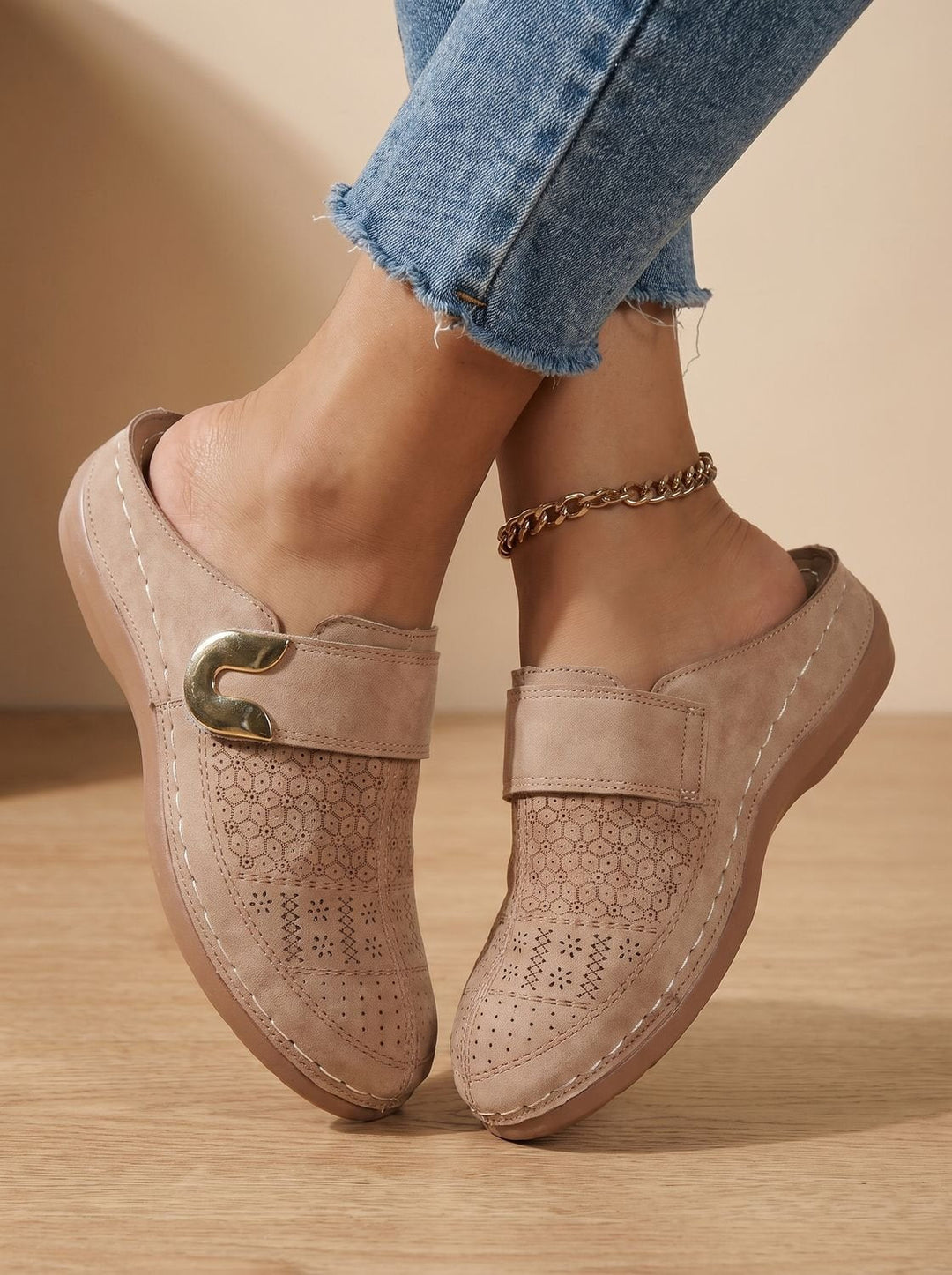 Nanna | Dame Slip-On Clogs Med Velcro Og Honeycomb-Tekstur