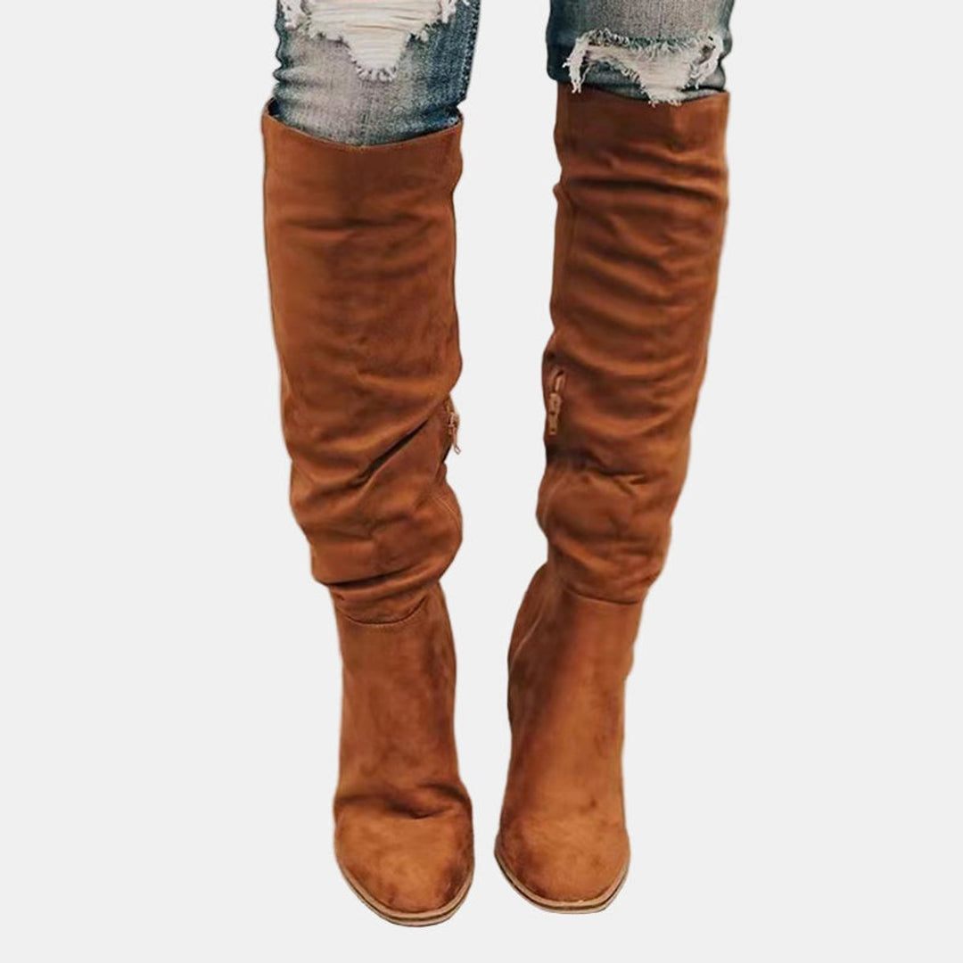 Merete | Dame Over-Knee Støvler Med Blokhæl Og Lynlås