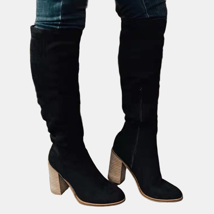 Merete | Dame Over-Knee Støvler Med Blokhæl Og Lynlås