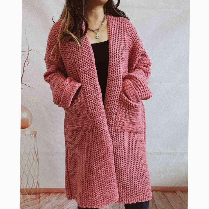 Tove | Dame Oversized Strikket Cardigan Med Åben Front Og Lommer