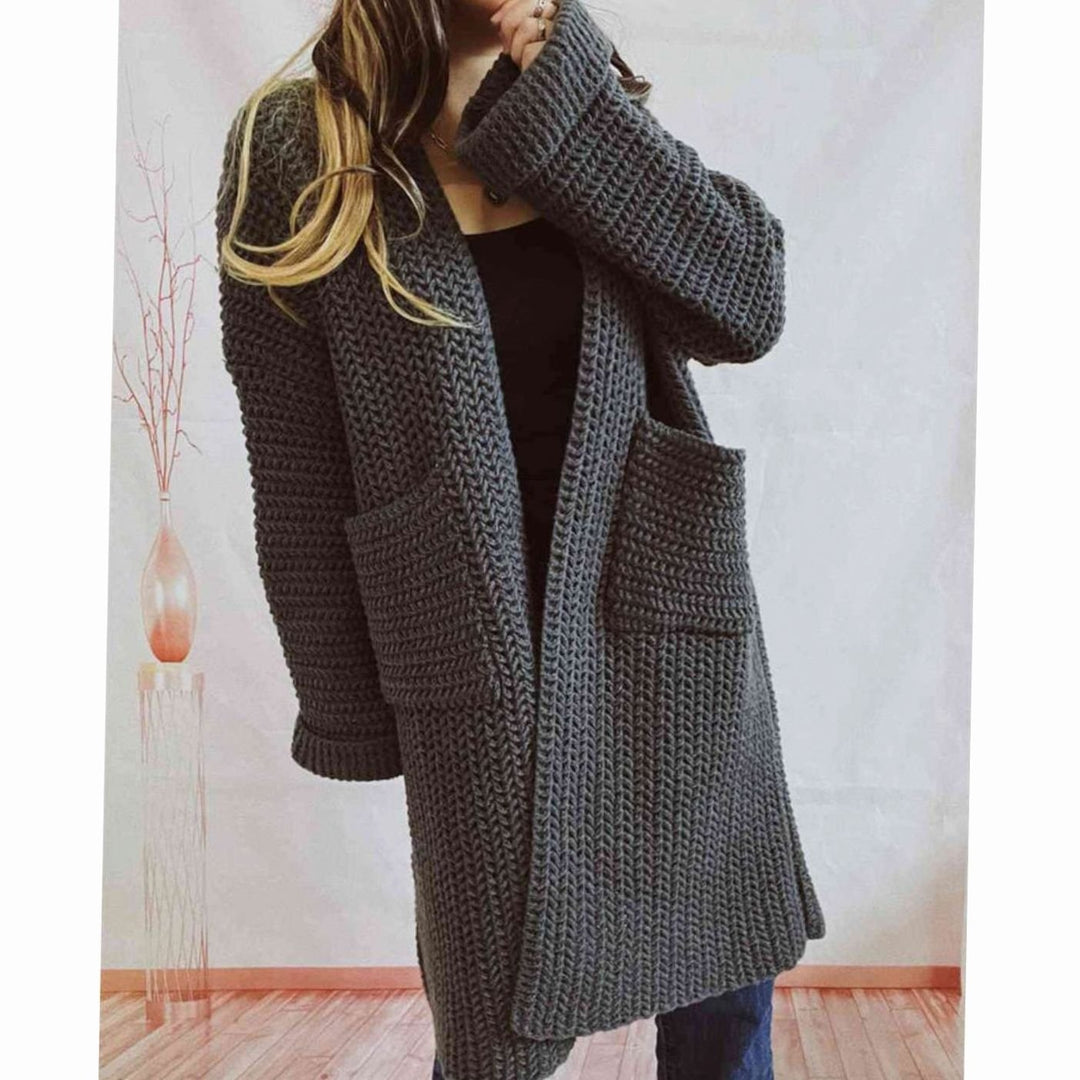 Tove | Dame Oversized Strikket Cardigan Med Åben Front Og Lommer