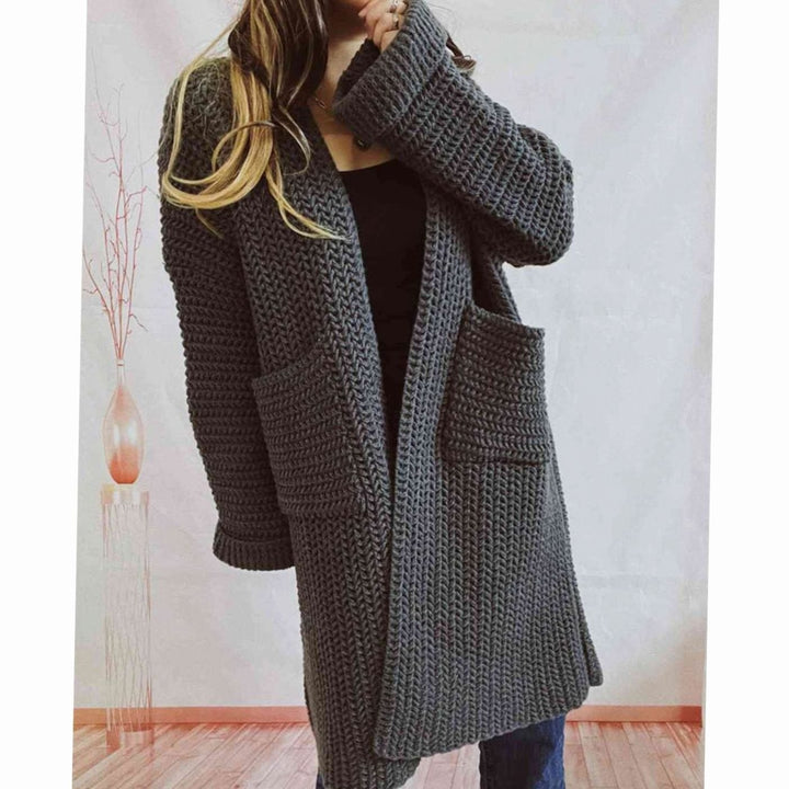 Tove | Dame Oversized Strikket Cardigan Med Åben Front Og Lommer