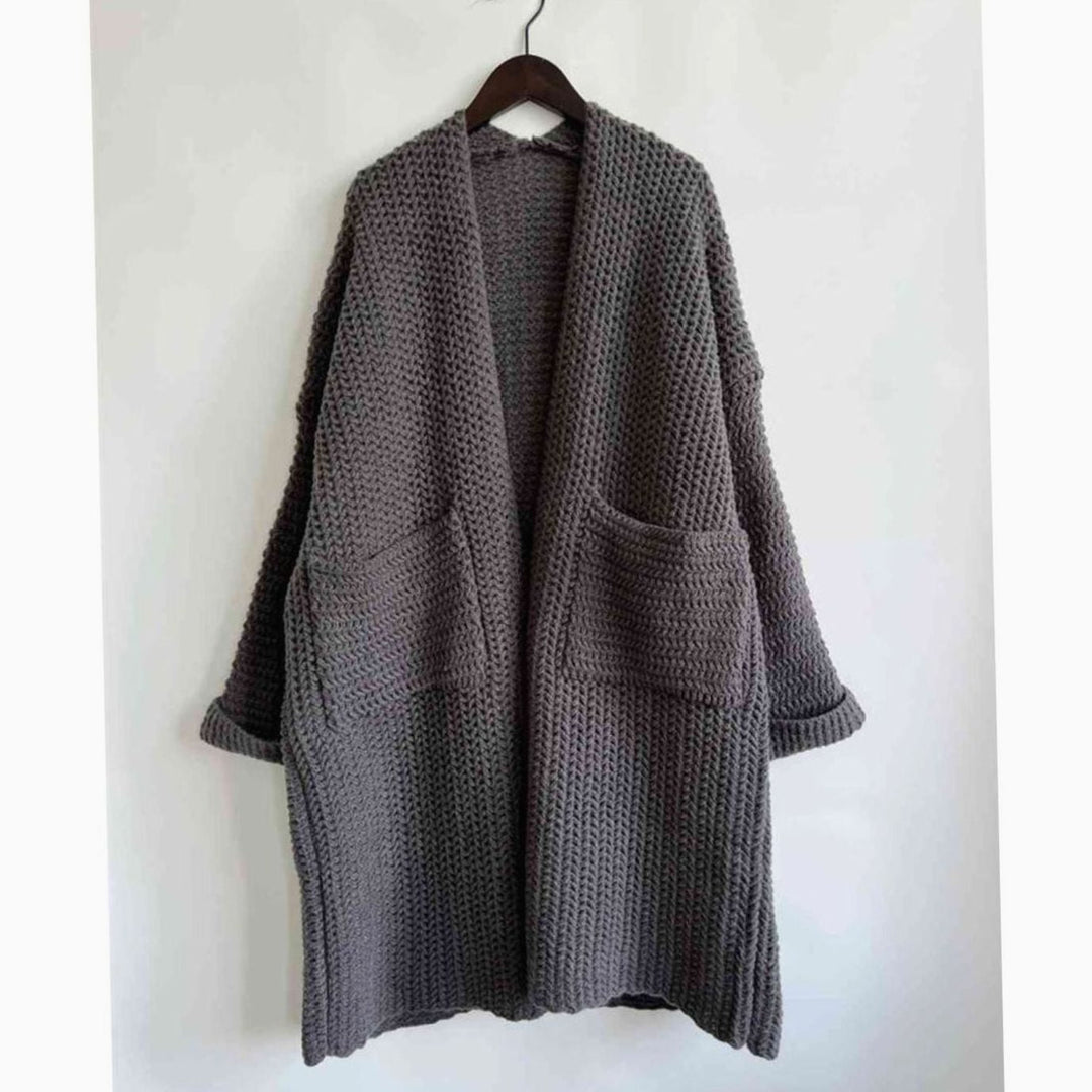 Tove | Dame Oversized Strikket Cardigan Med Åben Front Og Lommer