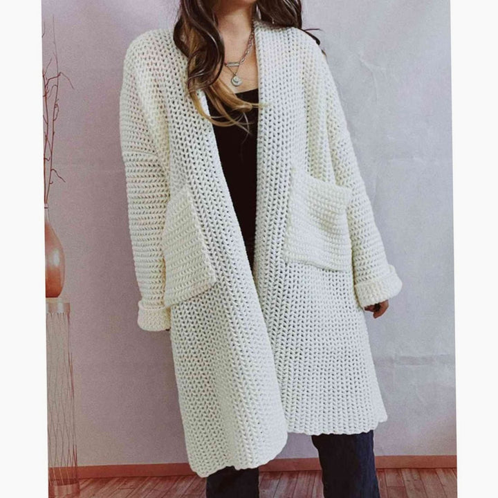 Tove | Dame Oversized Strikket Cardigan Med Åben Front Og Lommer