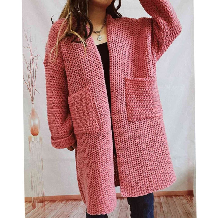 Tove | Dame Oversized Strikket Cardigan Med Åben Front Og Lommer